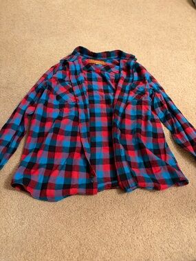 Red Camel Men's Plaid Button-Down Shirt Jacket - Red & Blue